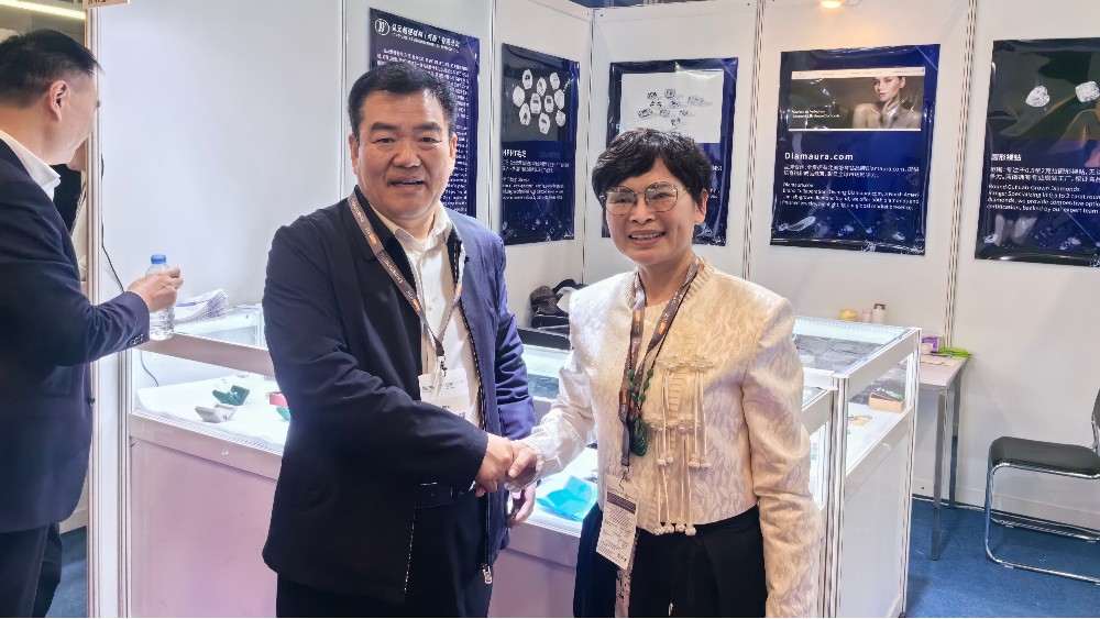 歡迎河南商務(wù)廳領(lǐng)導(dǎo)親臨弘元超硬材料展位！廳長與高總交流